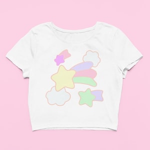 Dreamy Pastel Crop Top | Cute Vintage Star Y2K Graphic | Y2K Baby Tee | Decora Yume Kawaii Shirt | Cute Gift