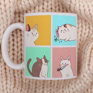 Unhinged Cats Mug | Kawaii Kitty Cat Crimes Series| Funny Cat and Coffee Lovers Gift
