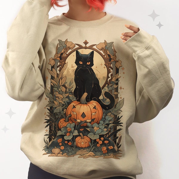 Halloween Black Cat Spooky Fall Sweatshirt | Autumn Pumpkin Sweatshirt, Trendy Halloween Sweater, Cat Lovers Gift