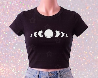 Moon Phases Crop Top | Cute Celestial Shirt | Fitted Y2K Baby Tee | Gift For Girlfriend | Whimsigoth | Trendy Astrology Shirt | Gift For Her