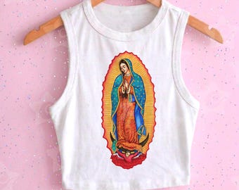 Lady Guadalupe Tank Top | Cute Fitted virgencita top | Virgen De Guadalupe Baby Tee, Miracle Shirt, Mexican Heritage Gift For Her