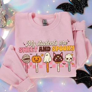 Halloween Ghost Sweatshirt | Spooky Teacher Shirt | Halloween Sweatshirt | Autumn Cat Shirt, Trick or Treat Cute Ghost Pumpkin Gift