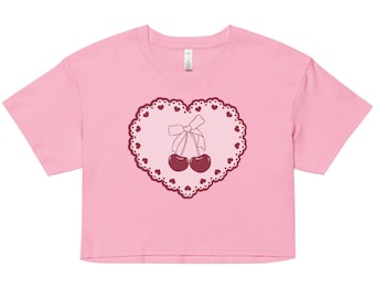 Cherry Crop Top | Cute Flowy Graphic Top | Y2K Baby Tee | Heart Shirt | Coquette Gift For Girlfriend