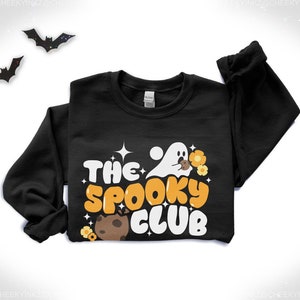 Spooky Club Sweatshirt - Spooky Sweatshirt, Happy Halloween clothes | Fall Crewneck  with Cute and Scary Ghost