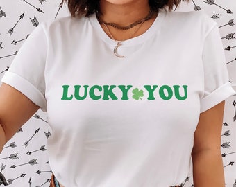 Lucky You Shirt | Cute Clover Graphic Top | Y2K Top | Gift For Him or Her | Lucky Shirt | St Patricks Day Gift