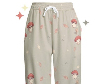 Mushroom Cuties Sweatpants | Autumn Fall Leaves, Magic Mushroom Trendy Cotton pocket pants | Cottagecore Clothing