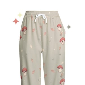 Mushroom Cuties Sweatpants | Autumn Fall Leaves, Magic Mushroom Trendy Cotton pocket pants | Cottagecore Clothing