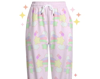 Dreamy Joggers | Cute Pastel Star Rainbow Bottoms | Y2K clothing, Cotton | Kawaii Sweatpants