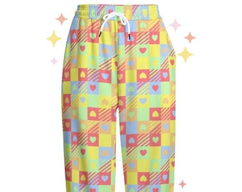Lovecore Heart Joggers | Pastel Rainbow Bottoms | Y2K clothing | Kawaii Sweatpants | Cute Gift