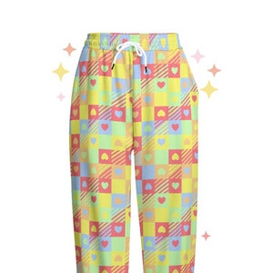 Lovecore Heart Joggers | Pastel Rainbow Bottoms | Y2K clothing | Kawaii Sweatpants | Cute Gift
