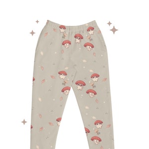 Mushroom Cuties Sweatpants | Cottagecore Clothing | Fitted Trendy & Soft-style Joggers, Warm and Sweet Kawaii Fashion | Gifts For Them