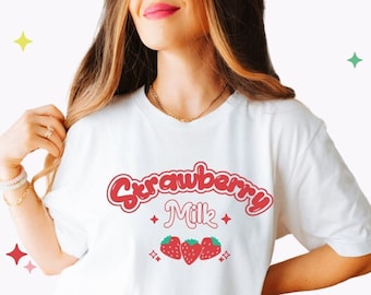 Strawberry Shirt, Trendy Cottagecore Y2K tshirt | Cute Sweet  Strawberry Milk Kawaii t-shirt | Harajuku Clothes