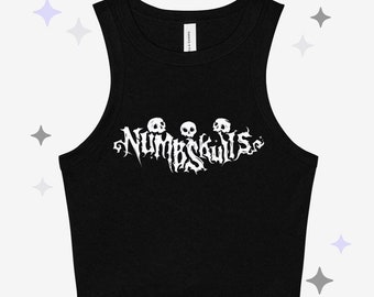 Numbskulls Racer Tank | SNUG FIT | Cute Goth Skull Grunge Graphic Crop Top | Heavy Metal Shirt | Emo Girl Gift | Baby Tee Styled Tank Top
