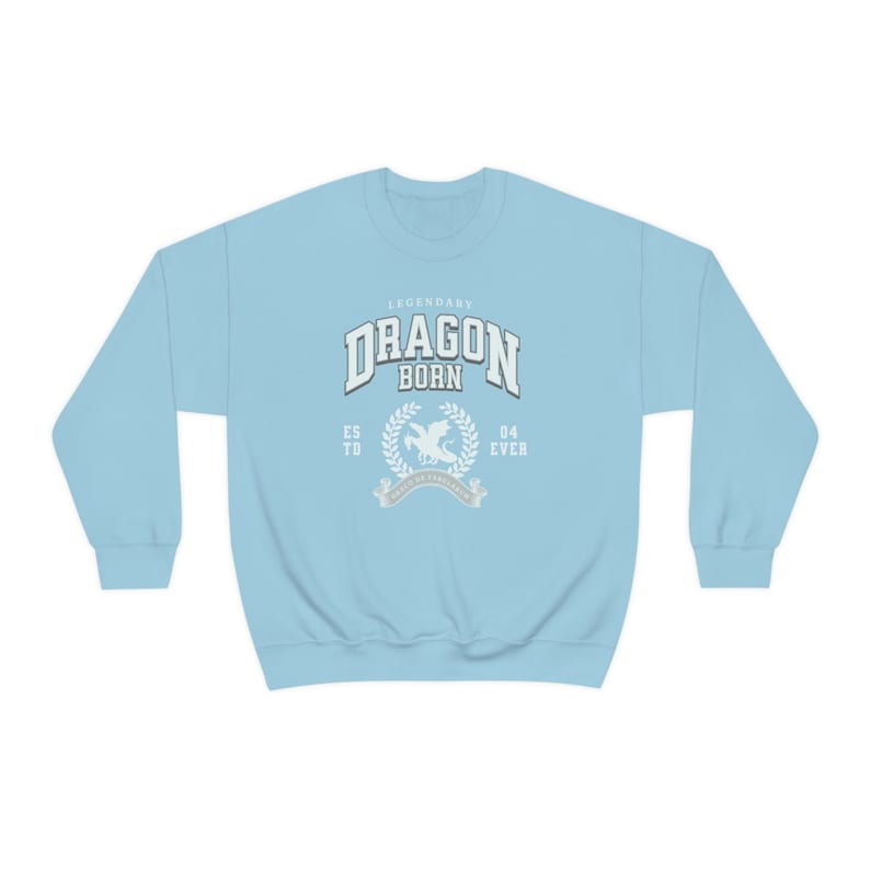 Dragon Legend - College Sweatshirt, Medieval Preppy Style | Trendy Gamer Gifts Light Blue