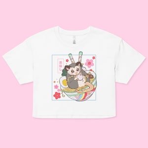 Possum in Ramen Crop Top | Cute Fitted Graphic Top | Y2K Baby Tee | Gift For Girlfriend | Kawaii Rainbow Pride Shirt | Japanese Gift For Her