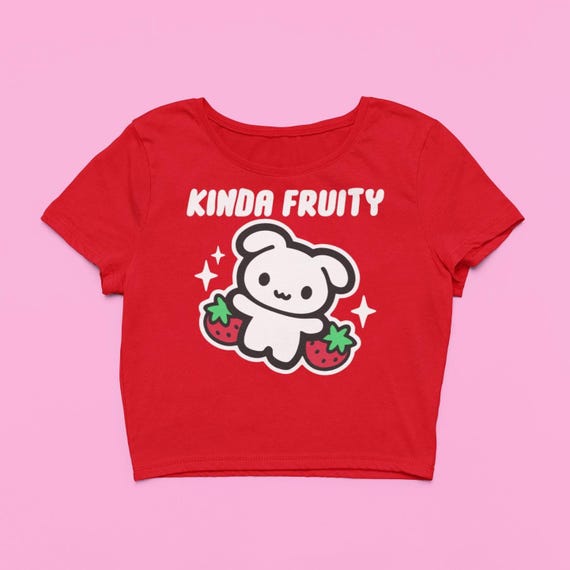 Kinda Fruity Baby Tee | Kawaii Strawberry Shirt | Cute Crop Top | Fitted Graphic Decora Baby Tee, Funny Fruit shirt | WLW Gift For Her