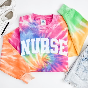 Nurse Sweatshirt | Tie-Dye Shirt for Trendy RN Grad Gifts | College Sweatshirt | Nursing Student Gift | Preppy Retro Pullover sweater