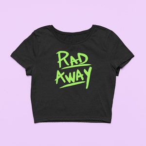 Rad Away Crop Top | Cute Fitted Graphic Top | Y2K Baby Tee | Retro Punk Gift For Girlfriend | Vaullt Dweller Shirt | Wasteland Gift For Her