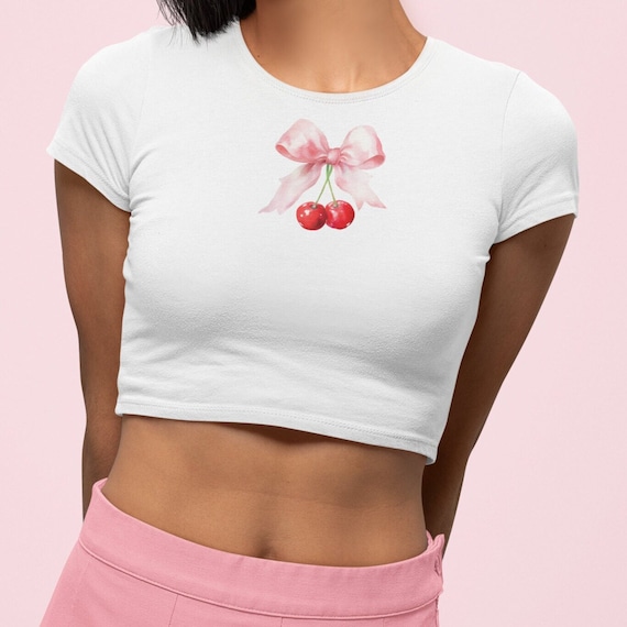 Cherry Ribbon Crop Top | Cute Cottagecore Graphic Top | Gift