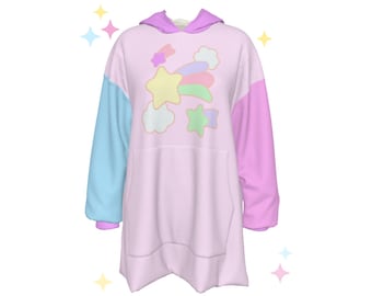 Dreamy Sweater Hoodie Blanket | Shooting Star Pastel Gamer Hoodie | Yume Kawaii Clothes | Space Blanket | Cute Best Friend Gift