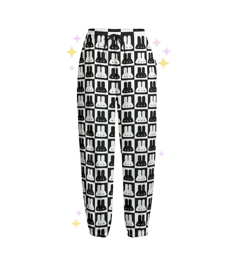Bunny Block Sweatpants | Cute Pixel Bunny Goth Pajama Bottoms | Y2K clothing, Cotton | Kawaii Pants | Cute Gift image 1