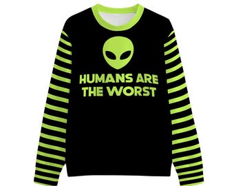 Alien Sweatshirt | Mental Health UFO Cotton Pullover | Extraterrestrial Punk Clothes | Trendy Space Gift for Bestie | Grunge Gift for Them
