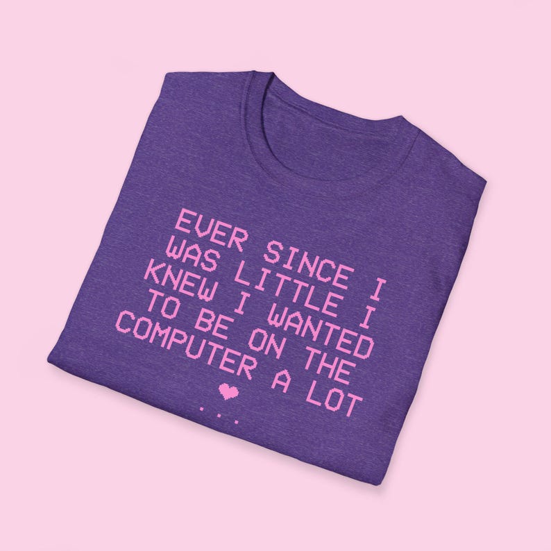Cybercore Nerd Shirt | Cute CUSTOM Top | Webcore Graphic Y2K Tee | Gift For Girlfriend | Computer Geek Funny Gamer Girl Gift For Her Heather Purple