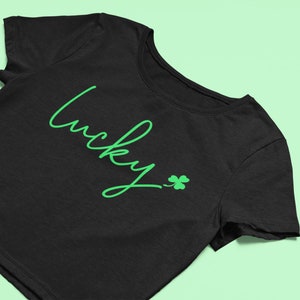 Lucky Shamrock Crop Top | Cute Clover Fitted Graphic Top | Y2K Baby Tee | Gift For Girlfriend | St Patricks Day Gift For Her