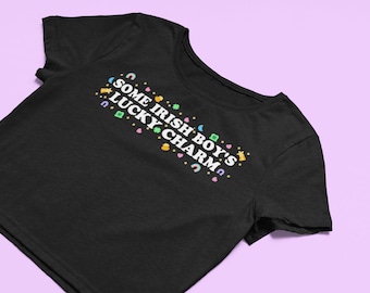 Cute Charms Crop Top | Magically Delicious Lucky Shirt, Fitted Graphic Top, Y2K Baby Tee | Clover Gift For Girlfriend | St Patricks Day Gift