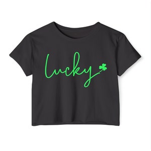 Lucky Shamrock Crop Top | Cute Clover Flowy Graphic Tee | Y2K Top | Gift For Girlfriend | St Patricks Day Gift For Her