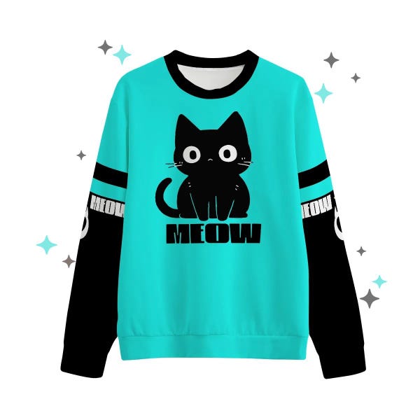 Tokyo Cat Sweatshirt | Lavender, Pastel Goth Punk | Kawaii Clothes | Black Cat | Kawaii Clothes | Kitty Cutecore | Cute Aesthetic Sweatshirt