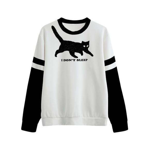 Black Cat Sweatshirt | I Don't Sleep, Cursed Shirt | Kitty Cat lovers Gift | Mental Stray Goth Punk Pullover | Weirdcore Sweatshirt