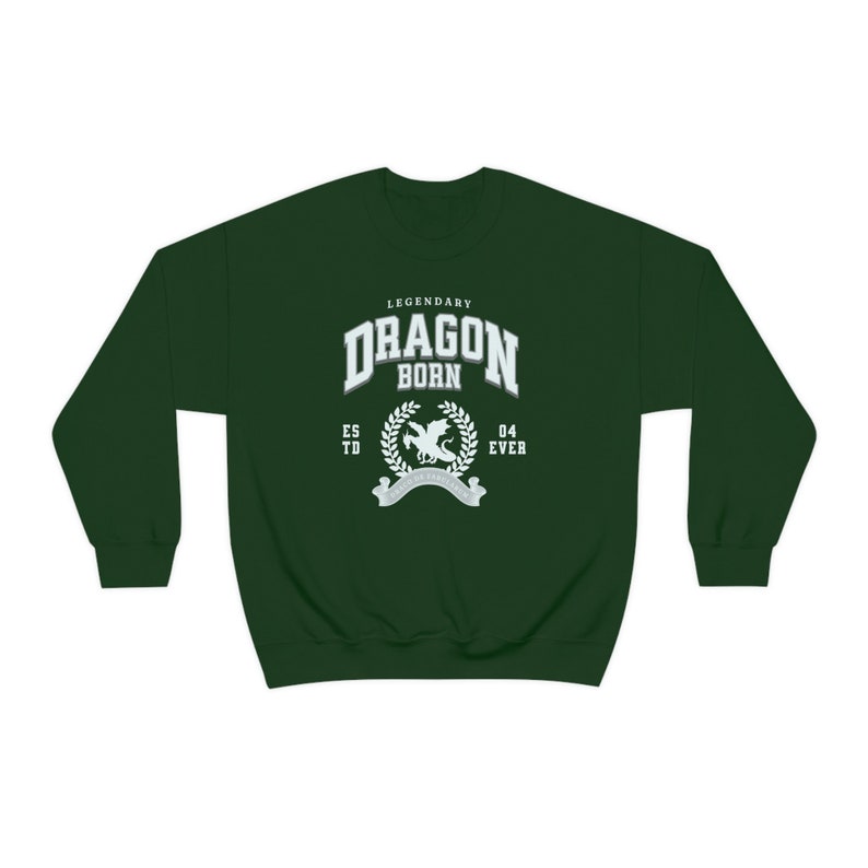 Dragon Legend - College Sweatshirt, Medieval Preppy Style | Trendy Gamer Gifts Forest Green