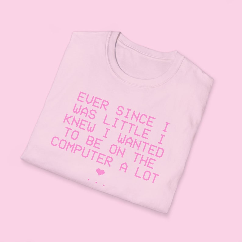 Cybercore Nerd Shirt | Cute CUSTOM Top | Webcore Graphic Y2K Tee | Gift For Girlfriend | Computer Geek Funny Gamer Girl Gift For Her Light Pink