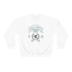 Dragon Legend - College Sweatshirt, Medieval Preppy Style | Trendy Gamer Gifts White