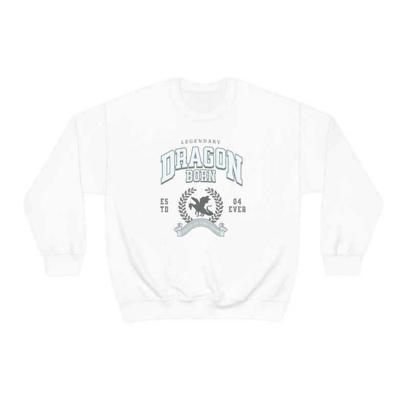 Dragon Legend - College Sweatshirt, Medieval Preppy Style | Trendy Gamer Gifts White