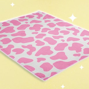 Strawberry Cow - Velveteen Plush Blanket- Pink cow print, Strawberry milk Trendy Home Decor, Couch throw, Cute Bedroom