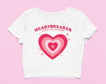 Heart Breaker Crop Top | Lovecore T Shirt, Heart Shirt, Coquette Fitted Graphic Top | Y2K Baby Tee | Gift For Girlfriend | Cute Gift For Her
