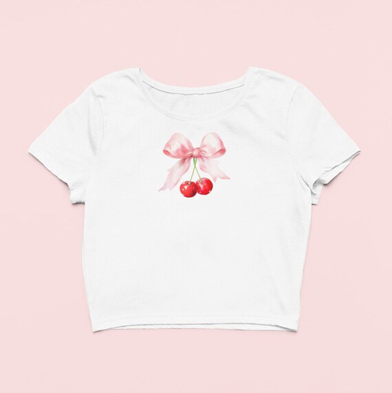 ★KIRSH★ Ribbon Cherry Graphic Crop T-Shirt White MUSINSA | KIRSH Ribbon Cherry Graphic Crop T-Shirt [White]