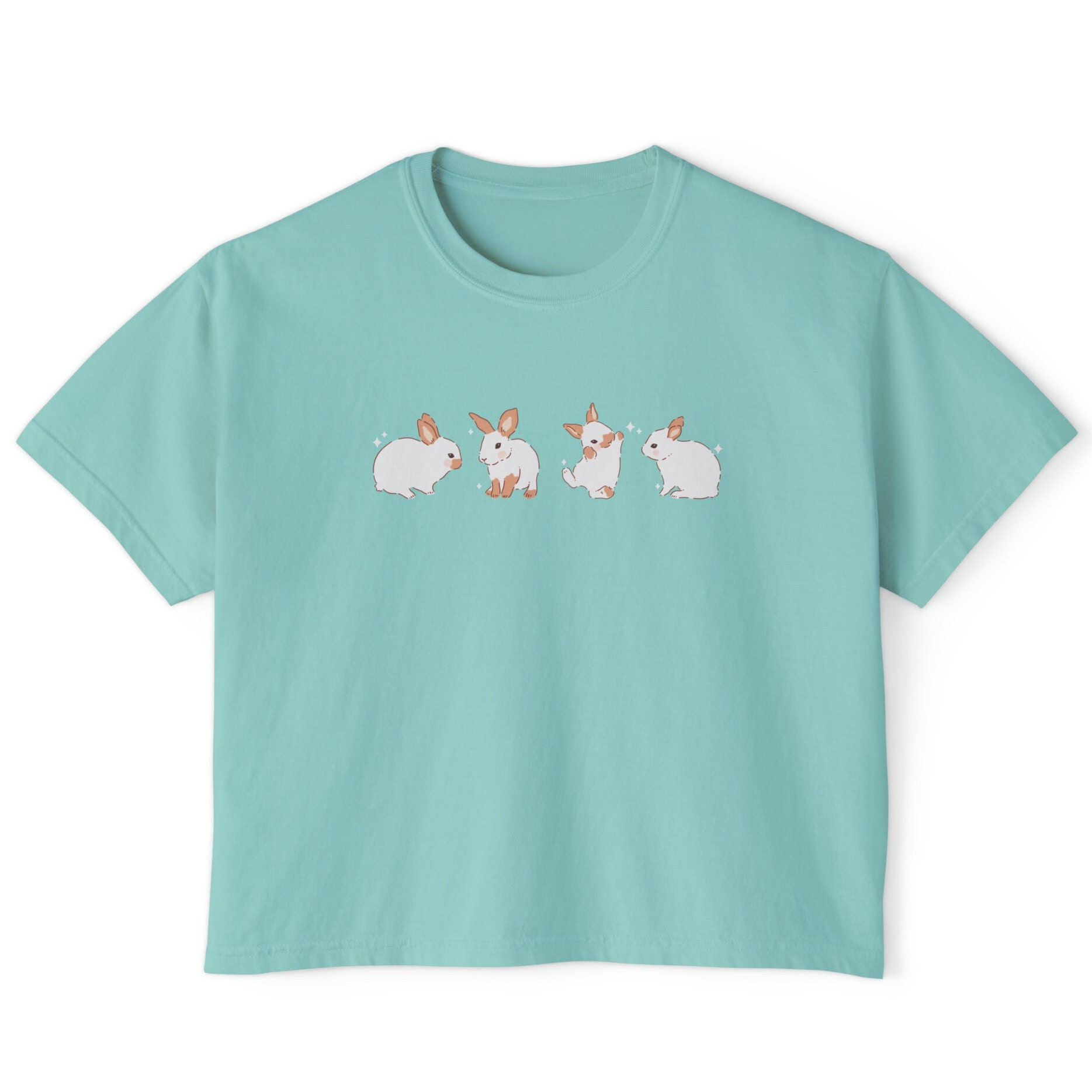 eyeye★大人気 BUNNY CROP T-SHIRT Bunnies Crop Top | Flowy Cropped Tee | Y2K Top | Cute Happy