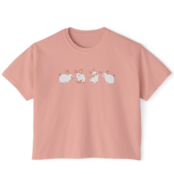 Bunnies Crop Top | Flowy Cropped Tee | Y2K Top | Cute Happy