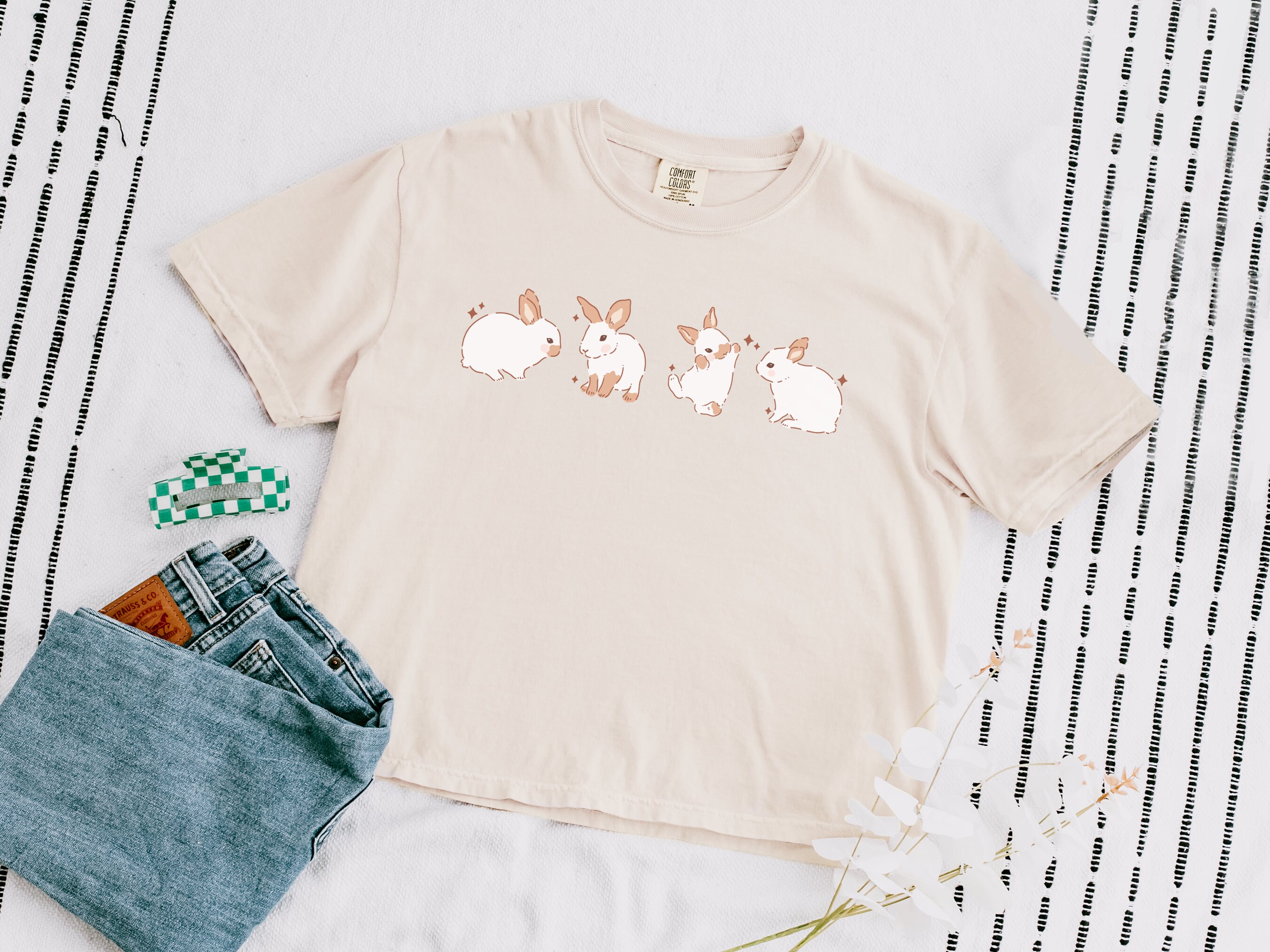 Bunnies Crop Top | Flowy Cropped Tee | Y2K Top | Cute Happy Easter  