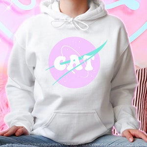 Space Cat Hoodie - Catgirl Y2K style, Aesthetic Cat Lady hoodie gift for cat lovers, Gift for her