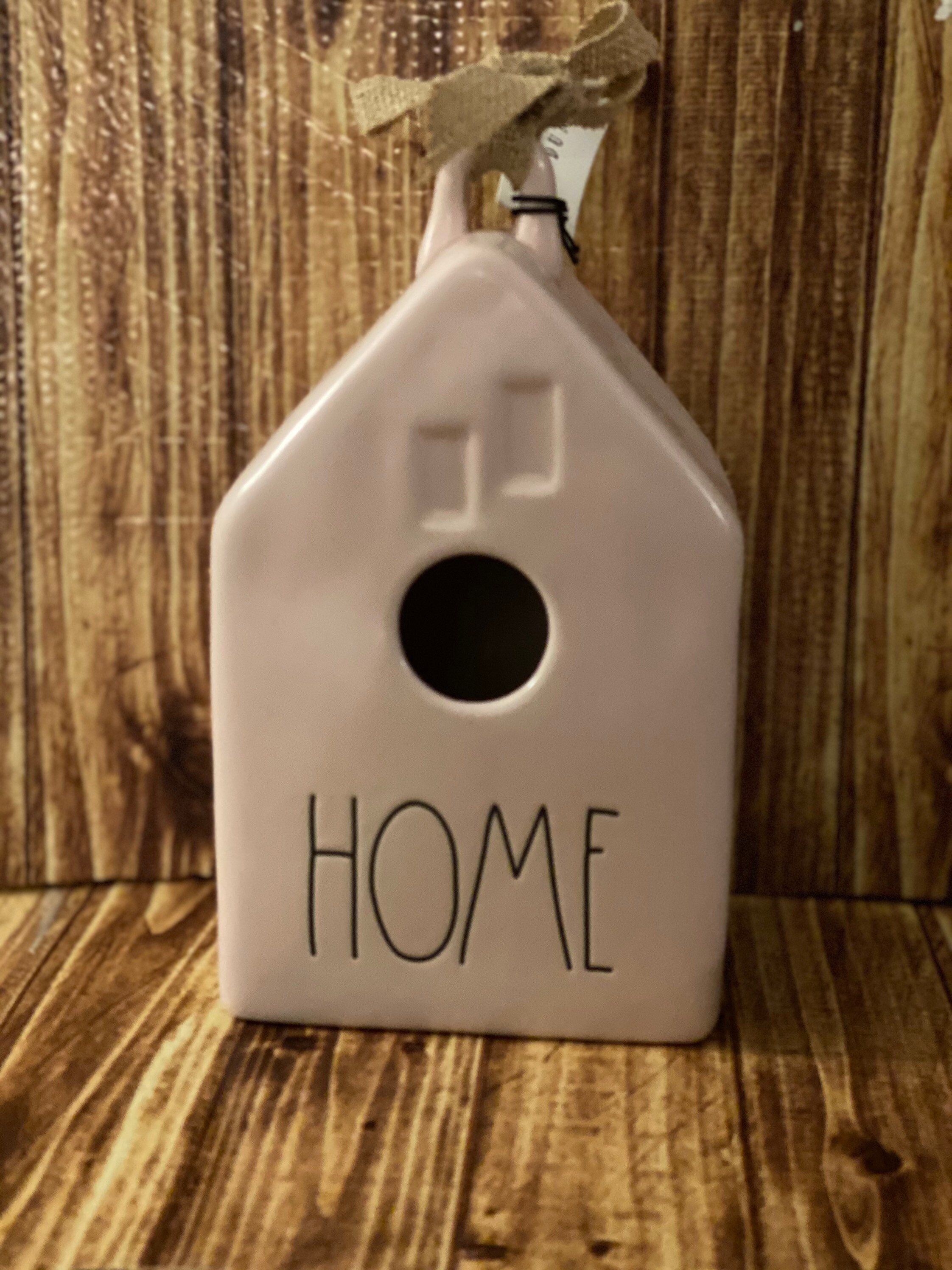 Rae Dunn by Magenta Home Pink Ceramic Decorative Birdhouse with Pink Checkered Ribbon Rae Dunn by Magenta Home Pink Ceramic Decorative Birdhouse with Pink Checkered Ribbon