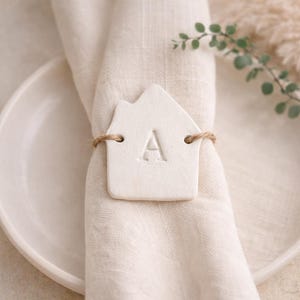Personalized House Napkin Ring, Custom Initial Ceramic Place Setting, Minimalist Wedding Table Decor Favor or Housewarming Gift