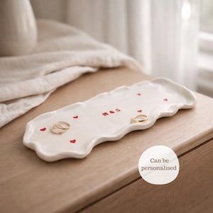 Personalised Ring Dish Tray, Custom Initials with Tiny Hearts, Engagement or Anniversary Gift, Minimal Wedding Keepsake