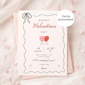 Personalised Valentine’s Day Invitation Template, Editable Printable Love Note Card, Custom Date and Message