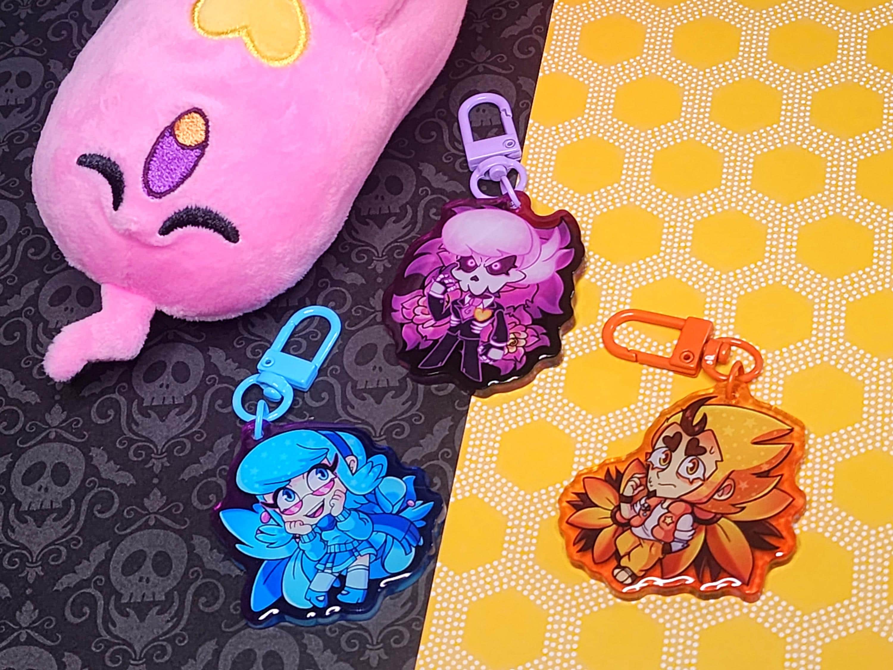 Mystery Skulls Animated Keychain Double Sided Colored Acrylic