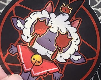 Cult of the Lamb Sticker | Red Foil Chrome Cute Stationery Goth Animal Pentagram COTL Fan Gift