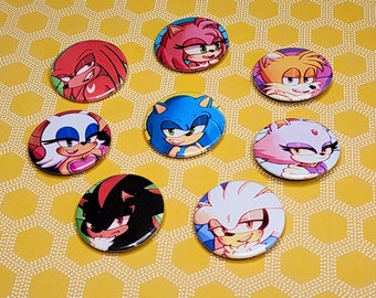 Sonic the Hedgehog Pins Holographic or Glossy Buttons | Sonic Shadow Knuckles Tails Amy Rouge Silver Blaze Sonic Fan Gift Sonic Pin
